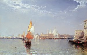 Venetiaans kanaalzicht met de Salute in de verte